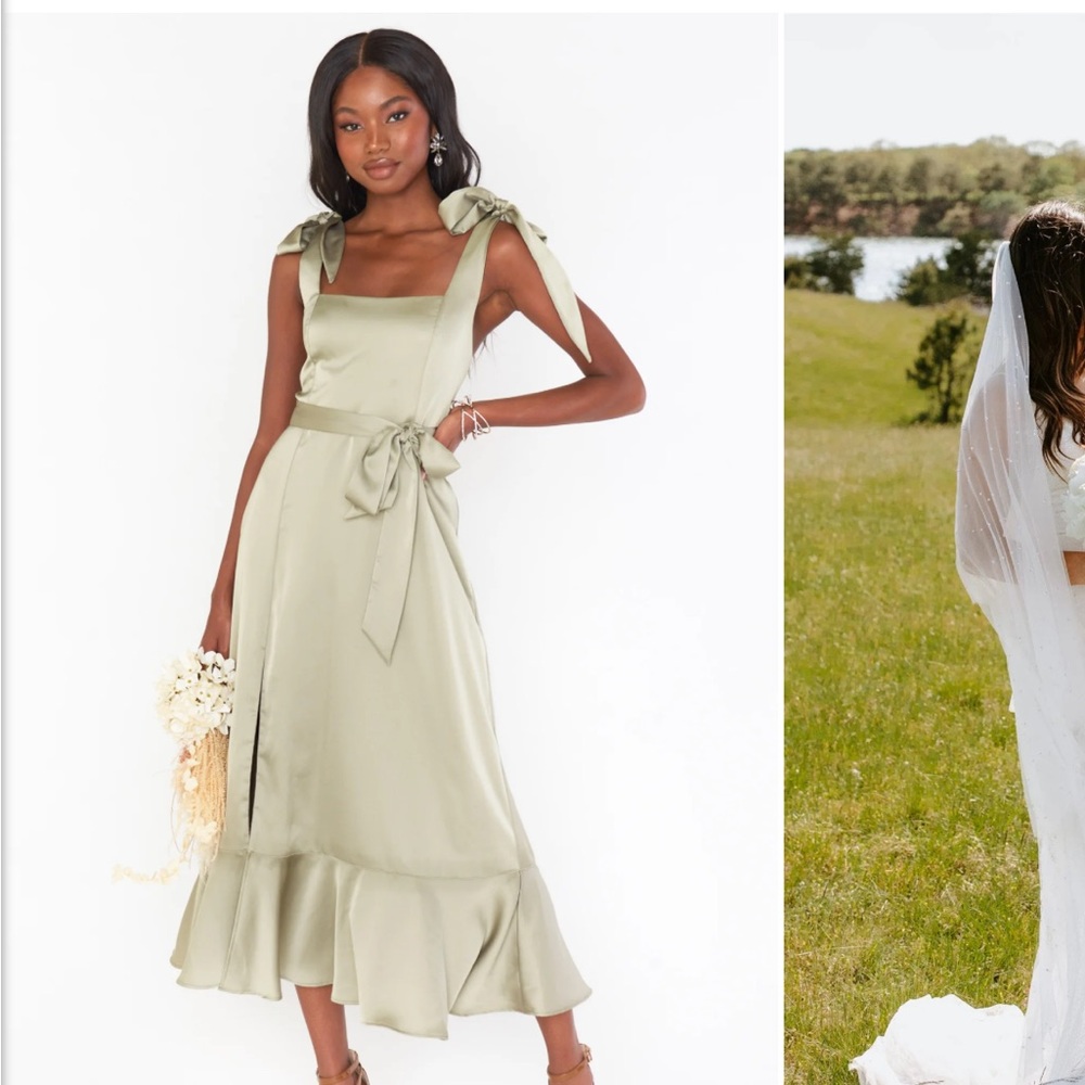 Show Me Your MuMu Sage Green Claire Midi Dress Luxe Satin